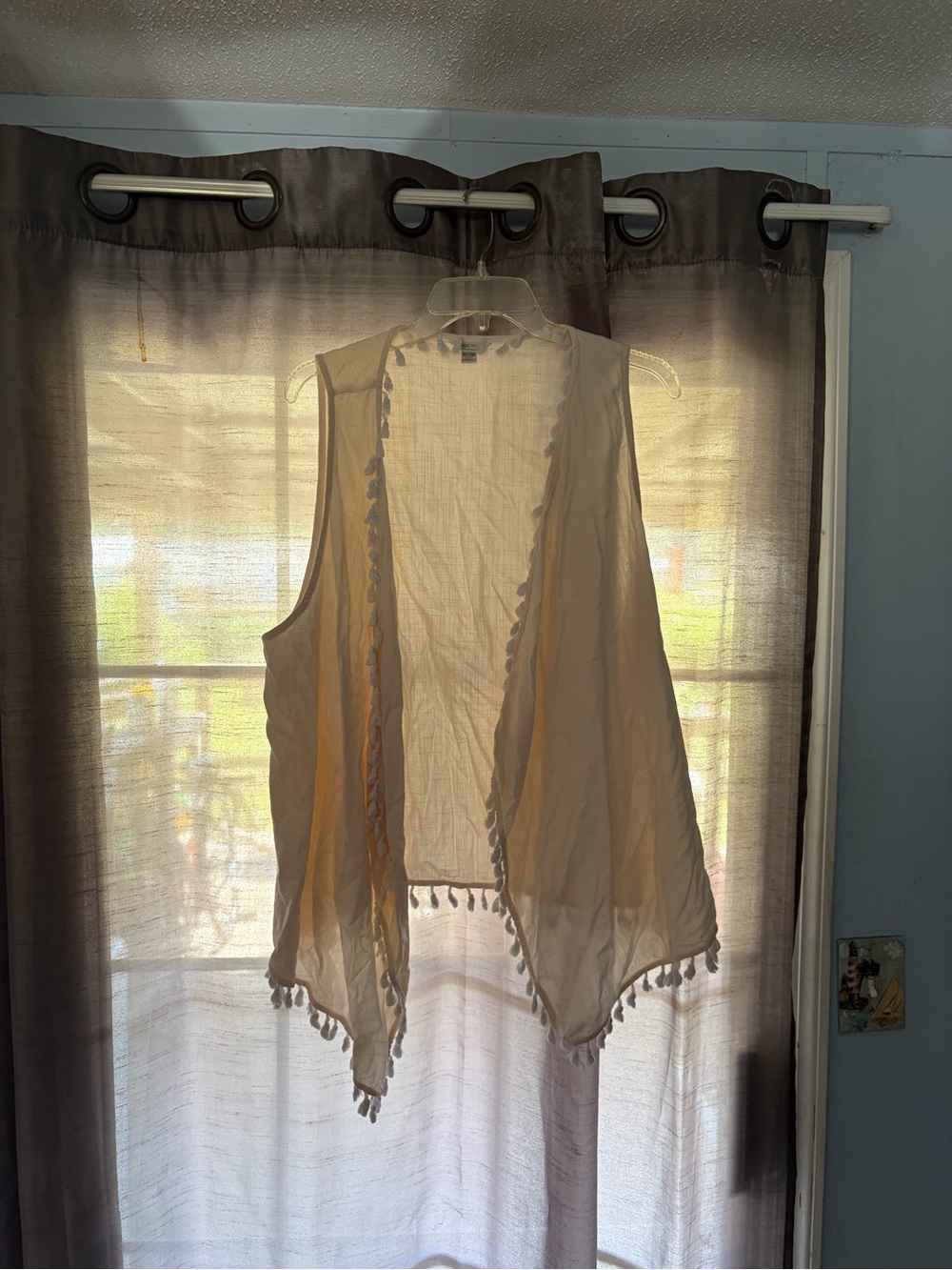 Cato Cream Open-Front Tassel Trim Women's Vest